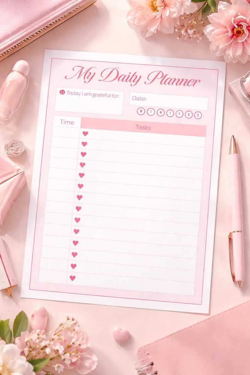 Pink Daily Planner Printable | Cute Feminine to Do List | A4 and US ...