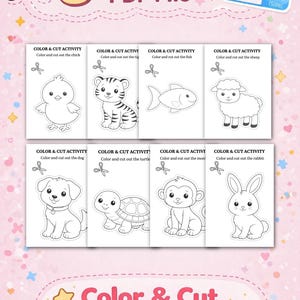 Color and Cut Worksheets for Kids | Scissor Skills & Fine Motor Practice | Printable Animal Activities | Scissor Skills Preschool Learning