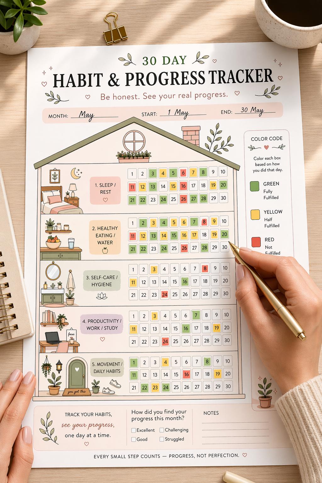 30 Day Habit Tracker Printable | A4 & US Letter PDF | Daily Routine ...