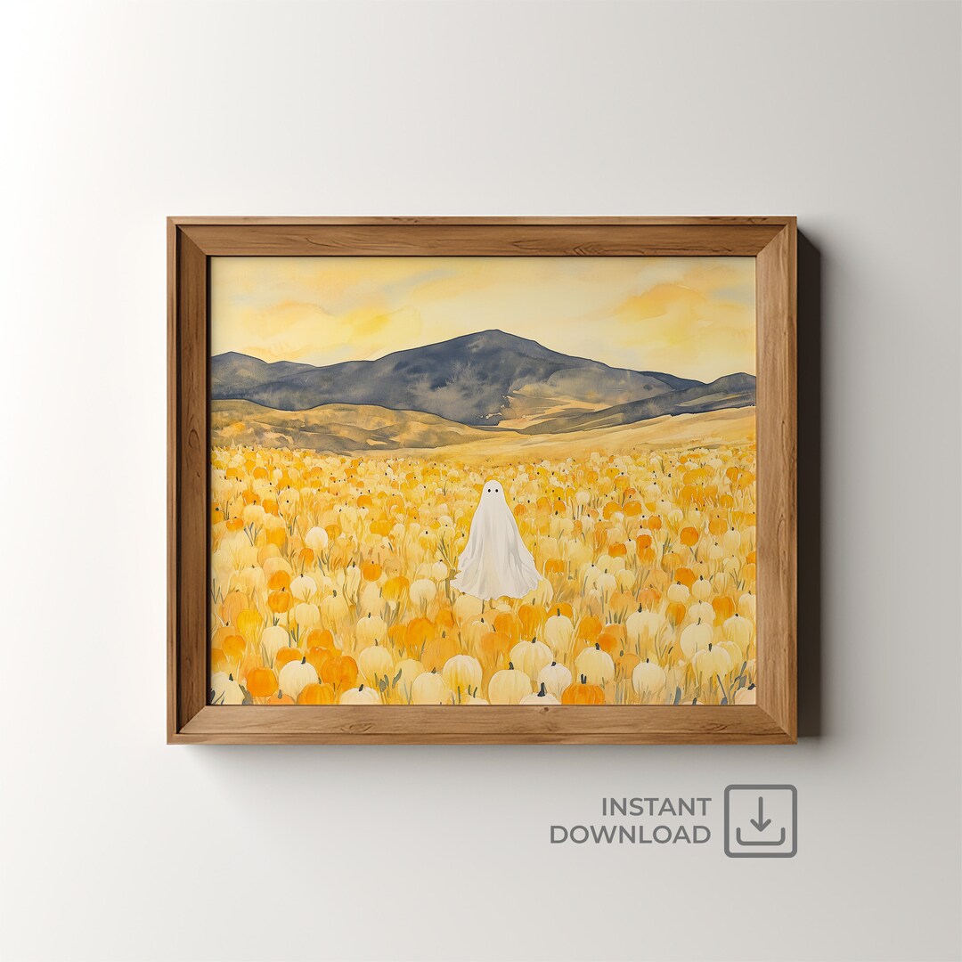 Pumpkin Patch Ghost Artwork, Printable Digital Download, Autumn Decor