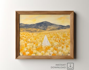 Pumpkin Patch Ghost Print – Whimsical Fall Watercolor Art (Digital Download)