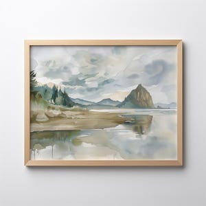 PNW Beach Watercolor Painting: Coastal Landscape Art (Digital Download)