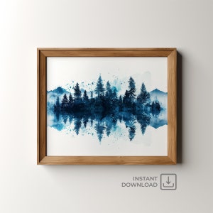 Reflections of Life Watercolor Print, Forest Reflection Art, Tranquil Landscape Wall Decor Digital Download | PNW035