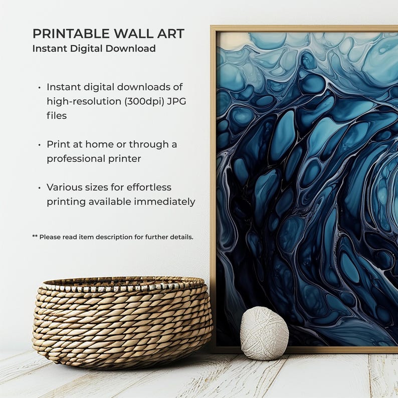 a picture of a blue painting next to a basket