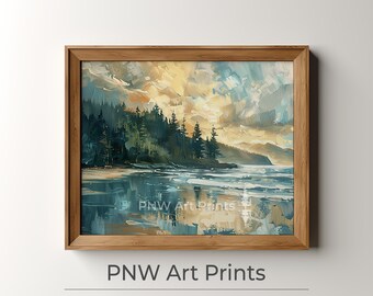 Pacific Northwest Coastal Landscape Painting, Printable Wall Art, Pacific Northwest Coastal Landscape Wall Art Digital Download | PNW002