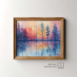 Aquarel herfstbomen: kleurrijke landschapskunst (digitale download)