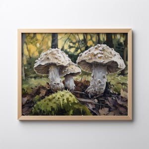 Wald Pilz Kunstdruck, Gilled Pilze druckbare Wandkunst, realistische Pilz Malerei, Cottagecore Dekor digitaler Download | PNW066