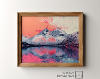Pink Mountain Reflection Print: Pop Art Landscape (Digital Download)