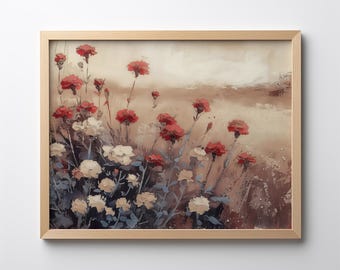 ヴィンテージカーネーション絵画：アンティーク静物画（デジタル
