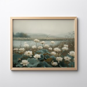 Water Lilies Art Print: Serene Lake Landscape, July Birth Flower (Digital Download)