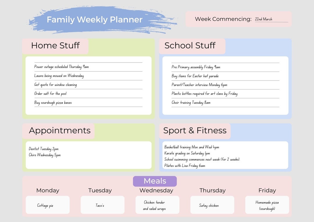Printable Family Weekly Planner - Etsy