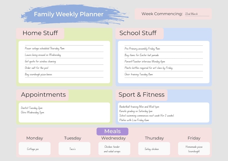 Printable Family Weekly Planner - Etsy