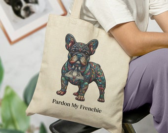 Dog Art Tote Bag, Decorative French Bulldog Bag, Dog Lover Shopping Bag, Dog Owner Tote Bag, Personalized Animal Lover Gift.