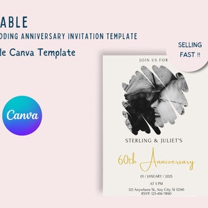 Modèle 60e anniversaire de mariage, invitation anniversaire, anniversaire de mariage, fête d'anniversaire, modèle d'anniversaire, modèle d'invitation modifiable