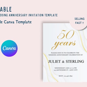 50TH WEDDING ANNIVERSARY INVITATION Template, Golden Jubilee Anniversary Party, Wedding Anniversary, Anniversary Template, Editable Template