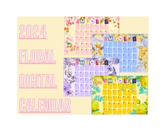 2024 Kalender afdrukbaar, digitale bloemenkalender voor Goodnotes & Notability