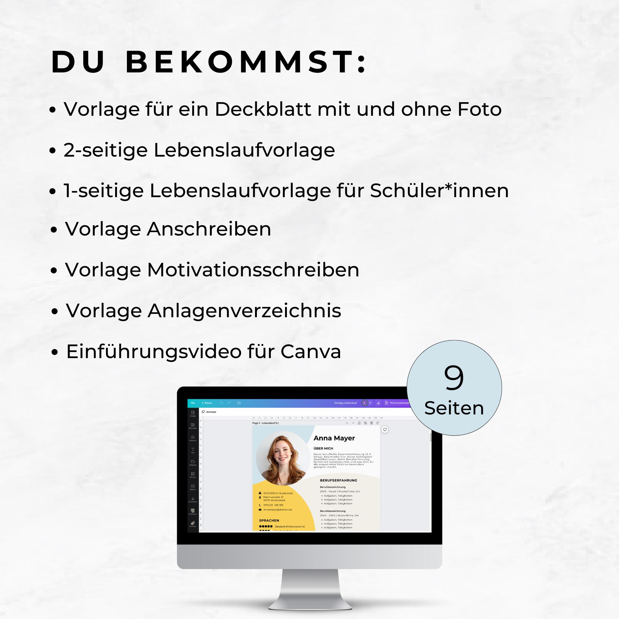 Canva CV Template | Application Templates in German | CV & Cover Letter ...