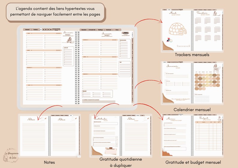 Planner numérique 2024 en français édition beige iPad tablette agenda