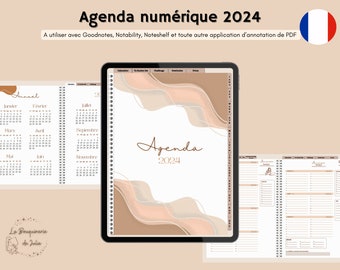 Planner numérique 2024 en français édition beige iPad tablette agenda digital étudiant Goodnotes Notability Noteshelf