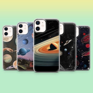 Space Planets Phone Case Retro Space Cover for iPhone 17, 17Pro, 16, 15, 14, 13, Samsung S25, S24Fe, S23, S22, A16, A56, Pixel 10Pro, 9A, 8A