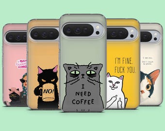 Funny Cat Phone Case Animal Cats Meme Cover for Google Pixel 10, 10Pro, 10Pro XL, 9A, 9, 9Pro, 8, 7, 6A, iPhone 18Pro, 17, Samsung S26, A16