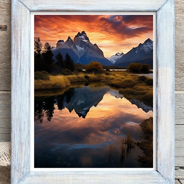 Rocky Mountain Lake Sunset Sunrise Wall Decor, Printable Art Photo, digital download
