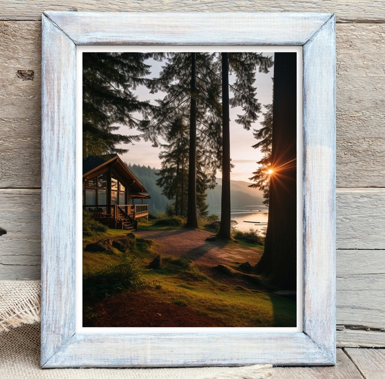 Lake Cabin Sunset Printable Art Photo, Nature Sunrise Digital Print - Etsy