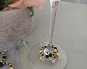 Bee glass charms x 6