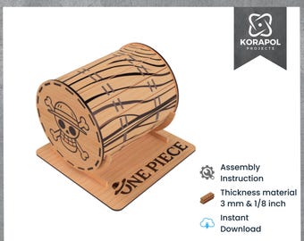 Laser Cut One Piece TCG Storage Deck Box 250 Cards in Sleeves, Gift Anime, Barrel Card Holder, 3 mm, 1/8 inch, Assembly Instruction