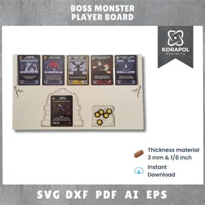 Plateau de joueur Boss Monster découpé au laser SVG | Accessoires Boss Monster | Accessoires de jeux de société | Fichiers vectoriels pour la découpe laser du bois