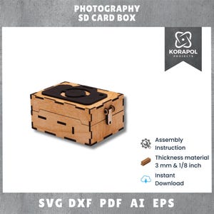 Étui pour carte SD pour photographe découpé au laser | Titulaires | Cadeaux | Organisateur SVG | Accessoires pour appareil photo | 3 mm | 1,8 pouces | Instructions de montage