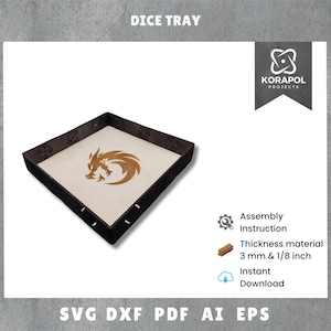 Individuelles DnD-Würfeltablett | Schachtel | Aufbewahrung | Turm | Lasergeschnittene Datei SVG | Brettspielzubehör | 3 mm | 1/8 Zoll