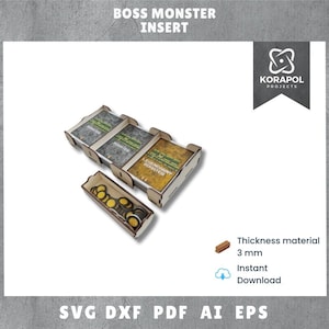 Insérer un monstre boss découpé au laser SVG DXF EPS | Accessoires Boss Monster | Accessoires de jeux de société | Fichiers vectoriels pour la découpe laser du bois | 3 mm