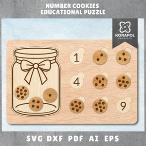 Galletas con números educativos Montessori para niños | Rompecabezas para bebés Corte láser | Juguetes de madera para niños | Tarro de galletas | Cualquier espesor