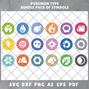 Pacote de Tipos de Pokémon com Ícones SVG PNG Recortados a Laser | Clip art | Ícones de Pokémon | Cartas de Pokémon | Presente | TCG | Imprimível 300dpi