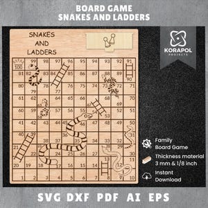 Jogo de tabuleiro simples para toda a família, Snakes and Ladders, cortado a laser | Presentes para crianças | Penhores e Gavetas Especiais | 3 mm | 1/8 de polegada