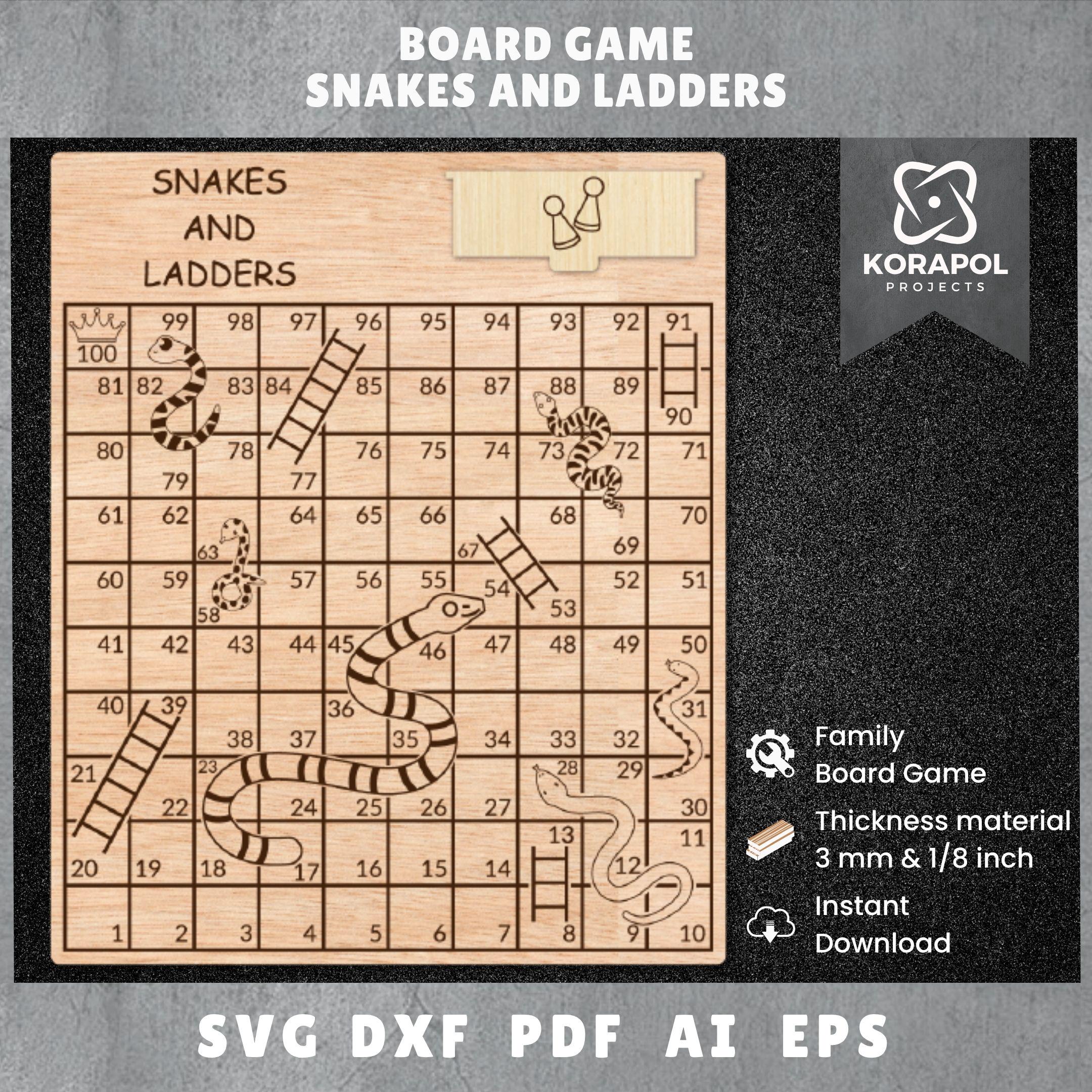 Snakes and Ladders Laser Cut Simple Family Board Game | Kids Gifts | Special Pawns and Drawer | 3mm | 1/8 inch