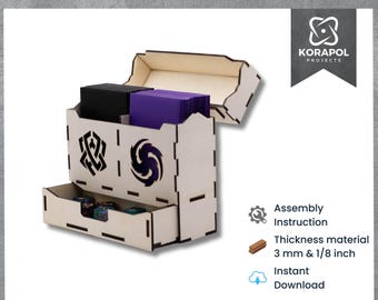 Laser Cut Deck Box inspired by Lorcana 120 Cards | Storage | Holder | Game Accessories | Lorcana Dice Drawer | 3mm | 1.8 inch | AssemblyIn.