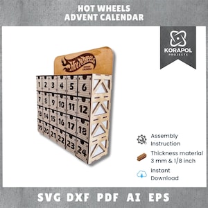 Laser Cut Advent Calendar inspired by Hot Wheels | Collection | Storage | Garage | 3mm | 1/8 inch | Assembly Instruction