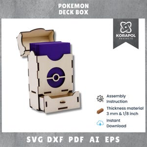 Lasergeschnittene Pokemon-Deckbox mit 60 Karten in Hüllen | Sammelkartenspiel | Aufbewahrung | Halter | Deckbox für Karten | Pokemon-Sammelkartenspiel-Zubehör | Würfelschublade | 3 mm