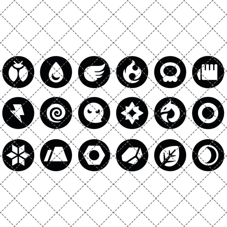 Pokemon Type Bundle Pack Laser Cut SVG PNG Icons | Clipart | Pokemon ...