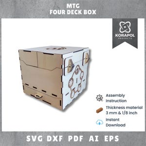 Laser Cut MTG Commander Deck Box Card Holder, Gift, Proxy, 400 Cards, Accessories, Dice Drawer, 3 mm, 1/8 inch, Assembly Instruction