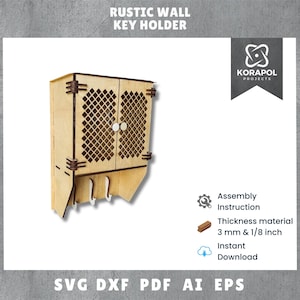 Portachiavi da parete rustico con taglio laser in formato SVG | Decorazioni da parete per la casa | Organizzatore da 3 mm | 1/8 di pollice | Istruzioni di montaggio