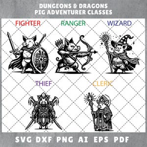 ダンジョンズ＆ドラゴンズ ポートレートキャラクター DnD SVG レーザーカットファイル PNG 300 dpi | DnD クリップアート | DnD アクセサリー |豚の印刷可能なステッカー