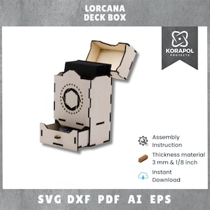 Caja de baraja Lorcana cortada con láser de 60 cartas | Almacenamiento | Titular | Accesorios de juego | Cajón de dados Lorcana | 3 mm | 1,8 pulgadas | Instrucciones de montaje