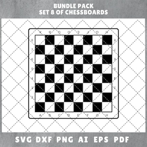 Op de afbeelding: Een zwart-wit schaakbord met de letters A tot en met H en de nummers 1 tot en met 8 langs de randen.