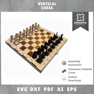 Laser Cut Chess Board Game | Chess Travel Game | Wooden Chess Set | Chessboard | Wooden Board Game | Drawer for Pawns | 3mm | Pocket Chess