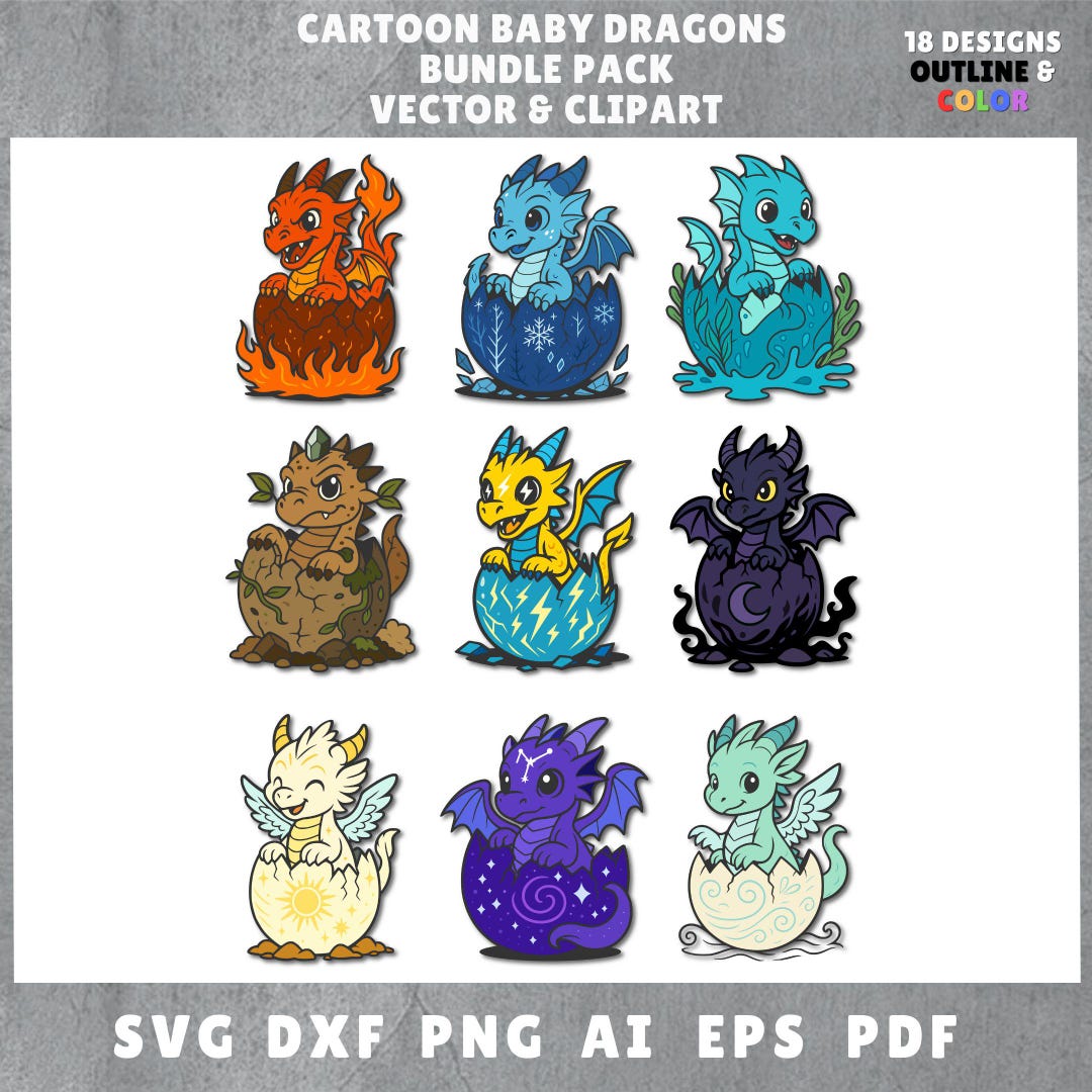 Laser Cut File Cute Baby Dragon SVG Bundle | Dnd Gifts Vector ...