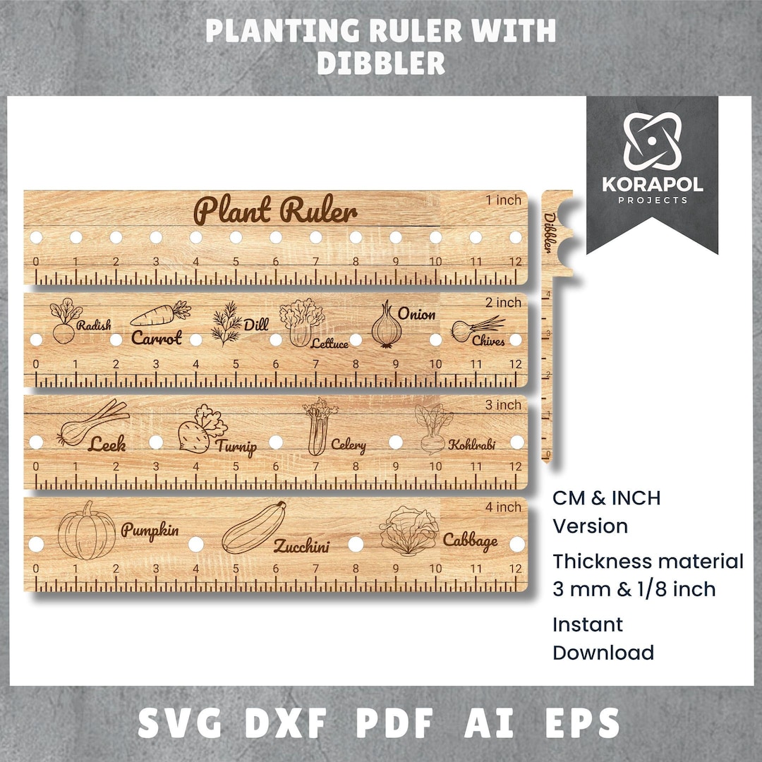 Garden Planting Ruler & Seed Dibbler Laser Cut File | Sowing Ruler ...