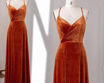 Velvet Bridesmaid Dress with Slit and lace up dress Free Custom Sizing - Long Maxi Formal Gown (Claire )
